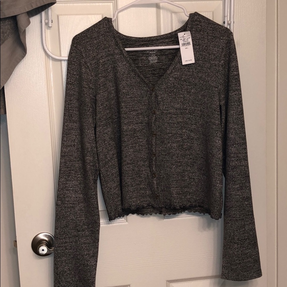 Grey Long Sleeve Crop Top